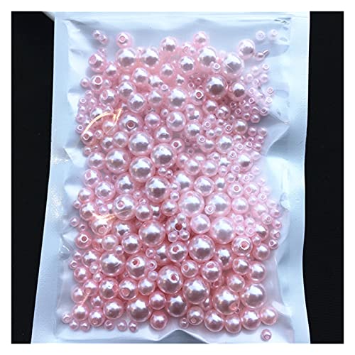 Set zur Herstellung von Armbändern, Acryl-Imitationsperlen for Basteln mit Loch, Packung mit 150–200 Stück, mehrfarbig, 3/4/5/6/8 mm(Mix Size Pink) von BYALORTEX