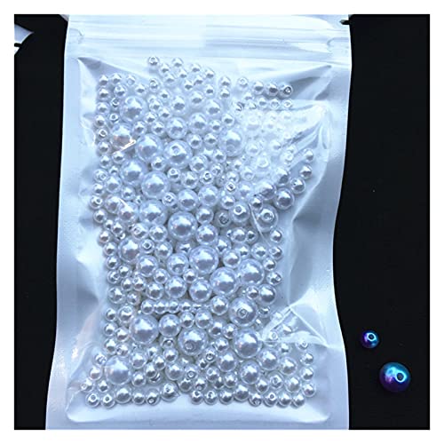 Set zur Herstellung von Armbändern, Acryl-Imitationsperlen for Basteln mit Loch, Packung mit 150–200 Stück, mehrfarbig, 3/4/5/6/8 mm(Mix Size White) von BYALORTEX