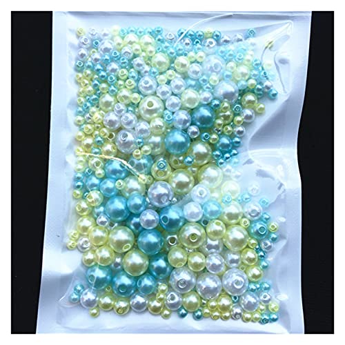 Set zur Herstellung von Armbändern, Acryl-Imitationsperlen for Basteln mit Loch, Packung mit 150–200 Stück, mehrfarbig, 3/4/5/6/8 mm(Mix Yellow Blue) von BYALORTEX