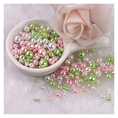 Set zur Herstellung von Armbändern, Kunststoffperlen mit Löchern, mehrfarbig, 3–8 mm, 150–200 Stück, for Schmuck und Kunsthandwerk(Mix Green Pink) von BYALORTEX