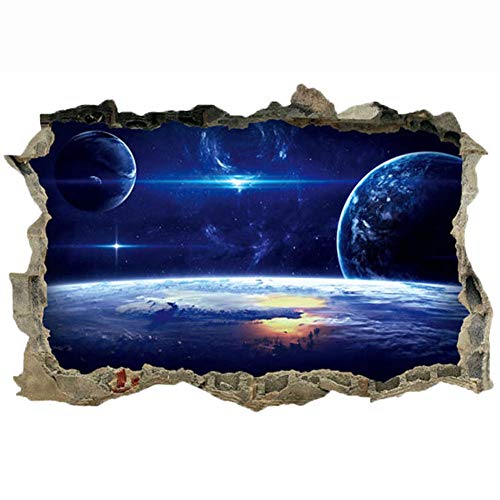 BYFRI 3D Gebrochene Wand Raum Planeten Universum-Wand-Aufkleber, Jungen-mädchen-Schlafzimmer Kinderzimmer Cool Art Tapete Wohnzimmer-Dekoration von BYFRI