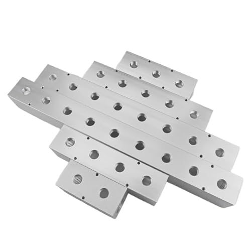 BYLSAGWHT 50 x 50 mm 3/8 Zoll x 1 Zoll BSP Female Thread Solid Aluminum Pneumatic Manifold Block Splitter (8 Way 10 Port) von BYLSAGWHT