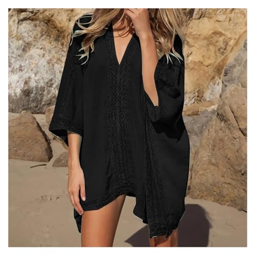 BYLYUIVN Strandtunika Damen Badehülle for Damen, Bikini-Badeanzug, Übergröße, Netzstoff, Strand-Badeanzug, Übergröße, Strand-Outlet for Damen(Black) von BYLYUIVN