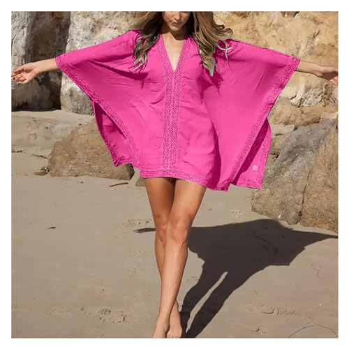 BYLYUIVN Strandtunika Damen Badehülle for Damen, Bikini-Badeanzug, Übergröße, Netzstoff, Strand-Badeanzug, Übergröße, Strand-Outlet for Damen(Pink) von BYLYUIVN