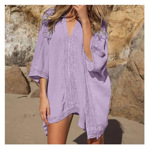BYLYUIVN Strandtunika Damen Badehülle for Damen, Bikini-Badeanzug, Übergröße, Netzstoff, Strand-Badeanzug, Übergröße, Strand-Outlet for Damen(Purple) von BYLYUIVN