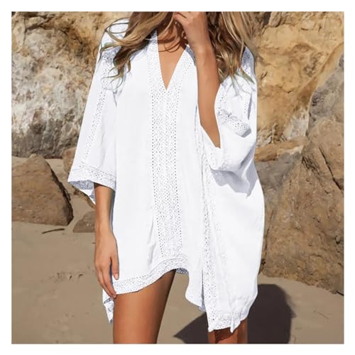 BYLYUIVN Strandtunika Damen Badehülle for Damen, Bikini-Badeanzug, Übergröße, Netzstoff, Strand-Badeanzug, Übergröße, Strand-Outlet for Damen(White) von BYLYUIVN