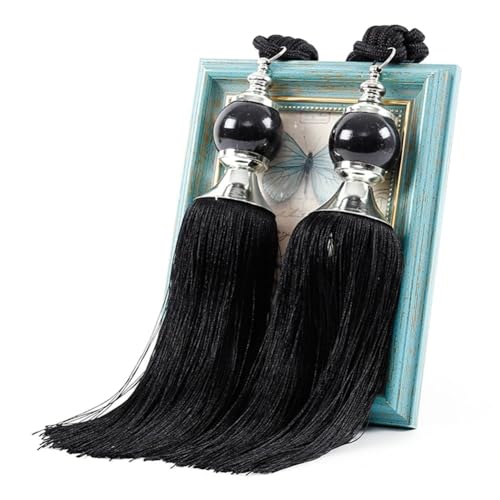 BYLYUIVN Vorhanghalter 1 Paar Retro Elegante DIY Vorhang Raffhalter Perlen Hause Schlafzimmer Universelle Hängenden Holdback Krawatte Seil Verband Dekorative Einfache Quaste(Black) von BYLYUIVN