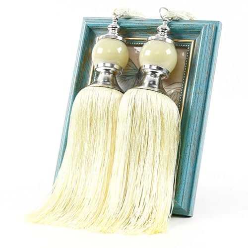 BYLYUIVN Vorhanghalter 1 Paar Retro Elegante DIY Vorhang Raffhalter Perlen Hause Schlafzimmer Universelle Hängenden Holdback Krawatte Seil Verband Dekorative Einfache Quaste(Light Yellow) von BYLYUIVN