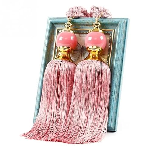 BYLYUIVN Vorhanghalter 1 Paar Retro Elegante DIY Vorhang Raffhalter Perlen Hause Schlafzimmer Universelle Hängenden Holdback Krawatte Seil Verband Dekorative Einfache Quaste(Pink) von BYLYUIVN