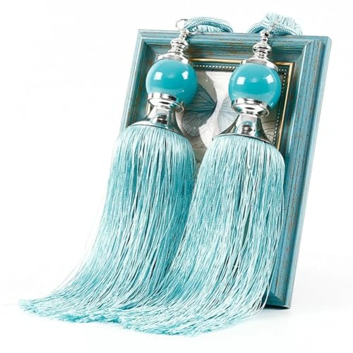 BYLYUIVN Vorhanghalter 1 Paar Retro Elegante DIY Vorhang Raffhalter Perlen Hause Schlafzimmer Universelle Hängenden Holdback Krawatte Seil Verband Dekorative Einfache Quaste(Sky Blue) von BYLYUIVN