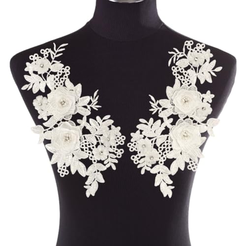 1 Paar Blumen Stickerei Applikation, Spitzenaufnäher Stickerei Spitze Blumen Patches DIY Bestickt Spitzenborte Kragen Applique Floral Patch Nähen Zubehör für Hochzeit Kleid Kleidung von BYNYXI