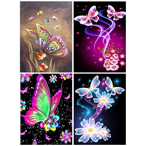 4 Stück Diamant Painting Bilder, Blumen 5D Diamant Malerei Schmetterlinge Vogel DIY Diamant Strass Full Drill Blumen Diamond Cross Malerei Kit, Diamant Malerei Bilder Erwachsene Kinder, 30x30cm von BYNYXI
