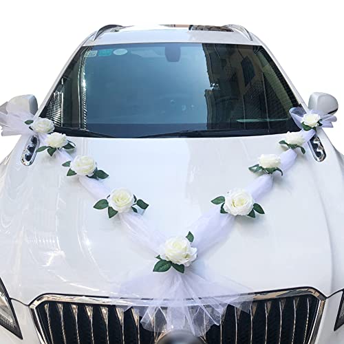 Autoschmuck Hochzeit Blumen, Auto Schmuck Braut Paar Rose Deko Auto Wedding Deko Car Wedding Girlande für Brautauto Schmuck Hochzeitsdeko Brautwagen Rose Autoschmuck Hochzeit Dekoration,160cm von BYNYXI