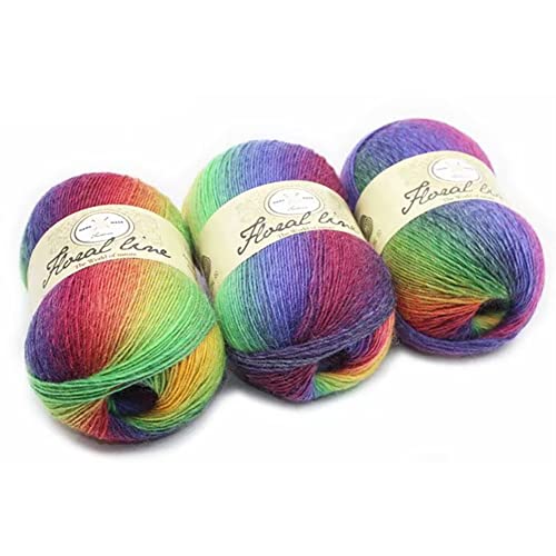 BYNYXI 3 Stück Farbverlaufsgarn, 400 Meter 100% Wollbiene Farbverlauf Strickwolle Einlagige 100 Gramm Wolle zum Stricken Farbverlaufswolle mehrfarbige Multicolor Regenbogen Häkelwolle, 3x100g von BYNYXI