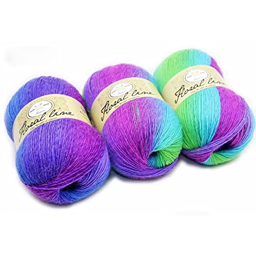 BYNYXI 3 Stück Farbverlaufsgarn, 400 Meter 100% Wollbiene Farbverlauf Strickwolle Einlagige 100 Gramm Wolle zum Stricken Farbverlaufswolle mehrfarbige Multicolor Regenbogen Häkelwolle, 3x100g von BYNYXI