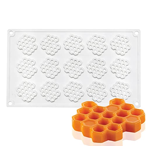 BYNYXI 3D Waben Silikonformen, 15 Loch Kuchenform Seifeherstellung Tonform Antihaftend Fondant Silikonform Bienewaben Muster Silikonformen DIY Mousse Formen Süßigkeiten Schokolade Honig Seifenformen von BYNYXI