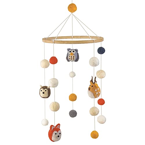 BYNYXI Babymobile für Bett Tiere, Wickeltisch Mobile Baby Windspiel Bunt Holz mit Filzbällen und Plüschtier Kinderzimmer Hängende Mond Sterne Mobile Bettglocke Geschenk für Baby Mädchen Jungen von BYNYXI