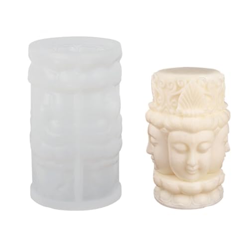 BYNYXI Buddha Kerzenformen Zum gießen, 3D viergesichtiger Buddha Silikonform Kwan Yin Kerze Buddha Kerzenform Lotus Buddhakopf Gießform für Fondant Duftkerzen Kerzen Aromatherapie, 16cmx12cm von BYNYXI