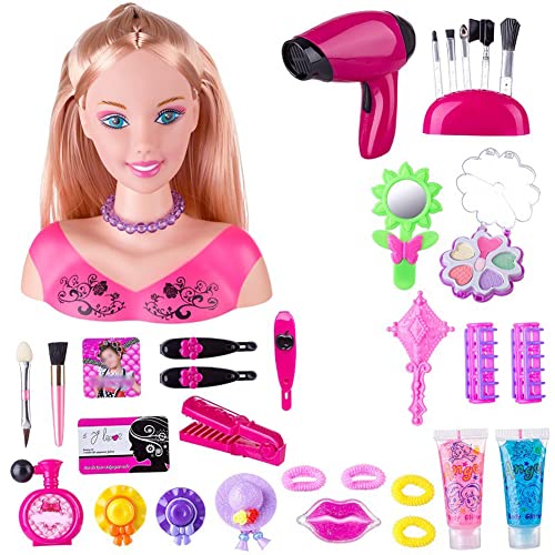 BYNYXI Spielzeug Frisierkopf Kinder, Super Model Schminkkopf Schminke Puppenkopf Styling Head Kinder mit Haar Kamm Schminkpuppe Zubehör Rollenspiel Spielzeug Geschenk für Mädchen Prinzessin-35PCS von BYNYXI