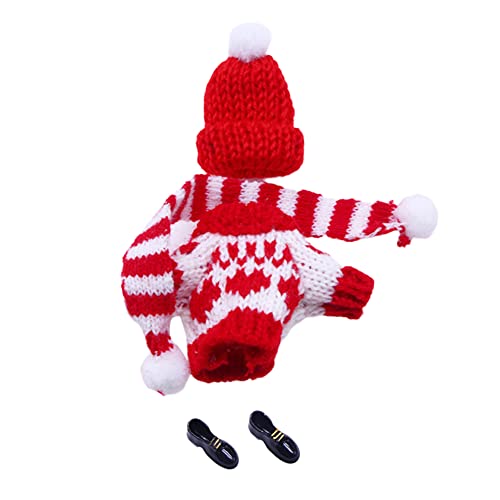 BYNYXI Weihnachten Puppe Kleidung Kostüm Zubehör, 3tlg Gestrickt Kleidung Pullover Mütze Schal Schuhe für Weihnachten Elf Puppe Zubehör Set Plüsch Puppe Kleidung Zubehör Set Puppenhaus Zubehör von BYNYXI