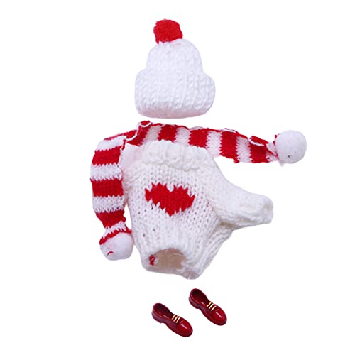 BYNYXI Weihnachten Puppe Kleidung Kostüm Zubehör, 3tlg Gestrickt Kleidung Pullover Mütze Schal Schuhe für Weihnachten Elf Puppe Zubehör Set Plüsch Puppe Kleidung Zubehör Set Puppenhaus Zubehör von BYNYXI