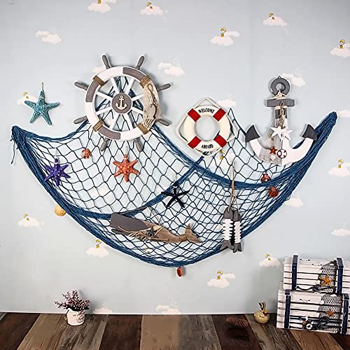 Fischernetz Deko mit Muscheln, Foto Wanddekoration Maritime Deko Garten Hintergrund Wanddekoration Fotografie Deko Mediterraner Stil Fischernetz Dekoration für Party Zuhause Wohnzimmer-150cmx200cm von BYNYXI