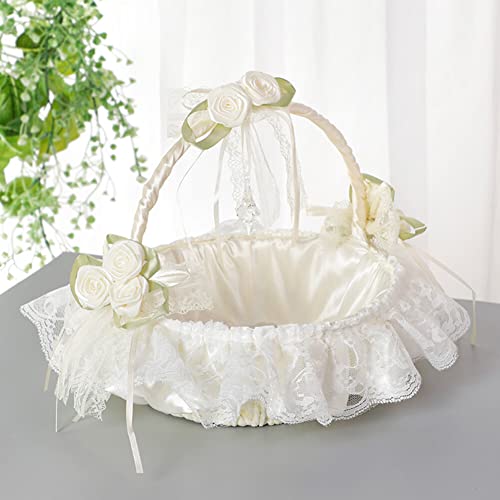 Hochzeit Blumenmädchen Korb, Vintage Blumenkorb Weiß Spitzenkante Brautjungfer Blumenkorb Hochzeit Blumenkinder Hochzeit Blumenkorb Mädchen Streukörbchen für Hochzeitsfeier Blumenmädchen-25cmx25cm Hochzeit Blumenmädchen Korb, Vintage Blumenkorb Weiß Spitzenkante Brautjungfer Blumenkorb Hochzeit Blumenkinder Hochzeit Blumenkorb Mädchen Streukörbchen für Hochzeitsfeier Blumenmädchen-25cmx25cm von BYNYXI