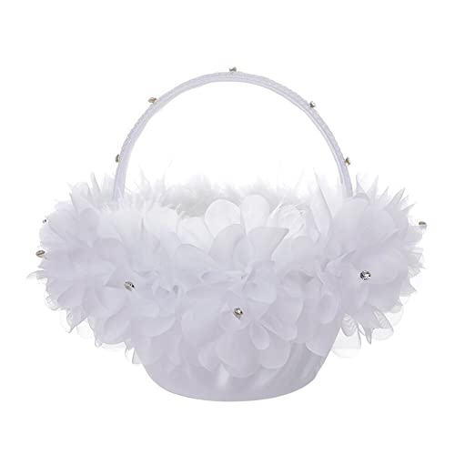 Hochzeit Blumenmädchen Korb, Vintage Blumenkorb Weiß Spitzenkante Brautjungfer Blumenkorb Hochzeit Blumenkinder Hochzeit Streukörbchen Mädchen Blumenkorb für Hochzeitsfeier Blumenmädchen-25cmx20cm von BYNYXI