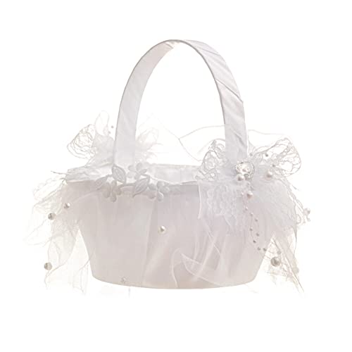 Hochzeit Blumenmädchen Korb, Vintage Blumenkorb Weiß Spitzenkante Brautjungfer Blumenkorb Hochzeit Blumenkinder Hochzeit Streukörbchen Mädchen Blumenkorb für Hochzeitsfeier Blumenmädchen-20cmx20cm Hochzeit Blumenmädchen Korb, Vintage Blumenkorb Weiß Spitzenkante Brautjungfer Blumenkorb Hochzeit Blumenkinder Hochzeit Streukörbchen Mädchen Blumenkorb für Hochzeitsfeier Blumenmädchen-20cmx20cm von BYNYXI