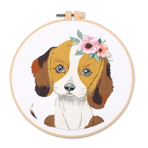 Hunde Stickerei Set Anfänger, 20cm Stickrahmen Stickerei Set Anfänger Tiere Erwachsene Anfänger Sticksets DIY Stickerei Zubehör Set Stickerei Kreuzstich Stickbilder Set für Kunst Handwerk Nähen von BYNYXI