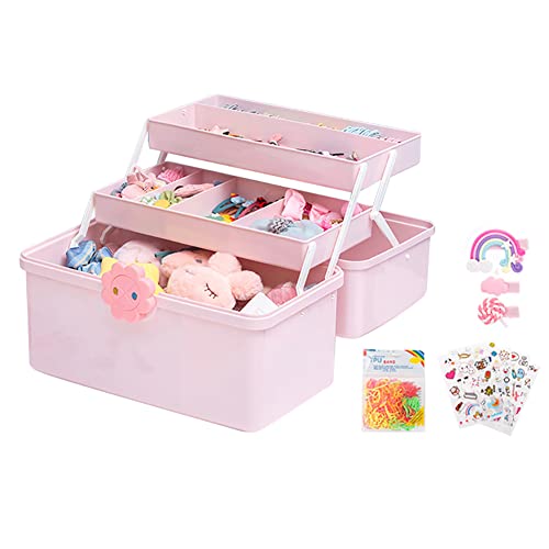 Kinder Haarschmuck Aufbewahrung, Faltbare Schmuckkästchen Mädchen Haarschmuck Organizer Schmuckschatulle mit Griff Babykopf Seil Haarnadel Kopfschmuck Geschichtete Aufbewahrungs Kasten,34cmx19cmx23cm von BYNYXI