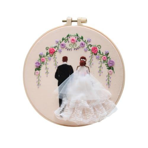Stickerei Set Anfänger, Braut und Bräutigam Stickerei Kreuzstich Set 20cm Stickrahmen Nadel Garn ZubehörWir sind verheiratetStickerei Starter Set kreuzstich für Anfänger Hochzeit Wanddekoration von BYNYXI