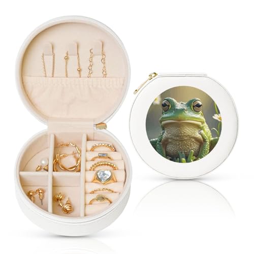 BYPPJGH Ebdf91275c1750438698ae9f98b0f5f Kleine Schmuckschatulle aus Leder, Reise-Schmuckkoffer, wasserdicht, rund, Schmuck-Organizer, weiß, für Damen, Ringe, Halsketten, Geschenke von BYPPJGH