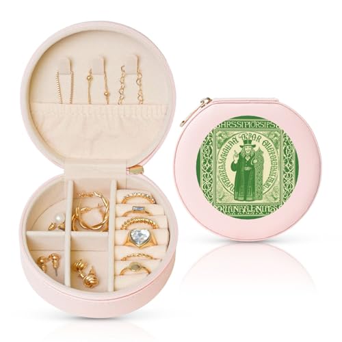 BYPPJGH Irischer Segen St. Patrick's Day, kleine Schmuckschatulle, Leder, Reise-Schmucketui, wasserdicht, rund, Schmuck-Organizer, Rosa, für Damen, Ringe, Halsketten, Geschenke von BYPPJGH