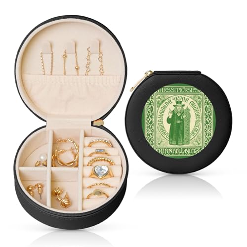 BYPPJGH Irischer Segen St. Patrick's Day, kleine Schmuckschatulle, Leder, Reise-Schmucketui, wasserdicht, rund, Schmuck-Organizer, schwarz, für Damen, Ringe, Halsketten, Geschenke von BYPPJGH