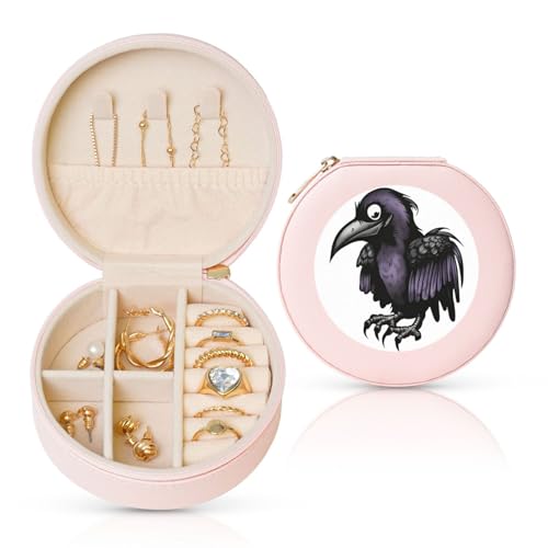 BYPPJGH Kleine Schmuckschatulle aus Leder, Reise-Schmucketui, wasserdicht, rund, Schmuck-Organizer, Rosa, für Damen, Ringe, Halsketten, Geschenke von BYPPJGH