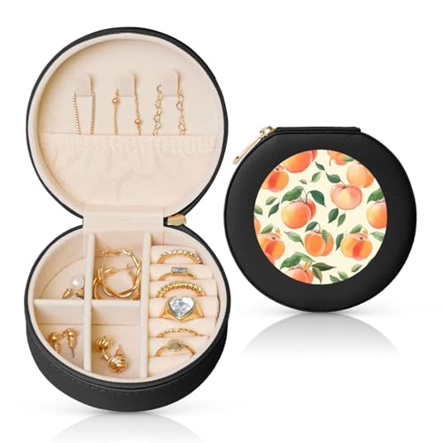 BYPPJGH Kleine Schmuckschatulle aus Leder, Reise-Schmucketui, wasserdicht, rund, Schmuck-Organizer, schwarz, für Damen, Ringe, Halsketten, Geschenke von BYPPJGH