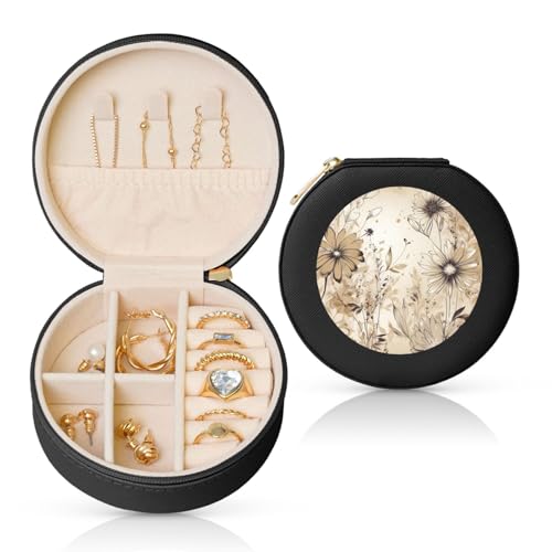 BYPPJGH Kleine Schmuckschatulle aus Leder, Reise-Schmucketui, wasserdicht, rund, Schmuck-Organizer, schwarz, für Damen, Ringe, Halsketten, Geschenke von BYPPJGH