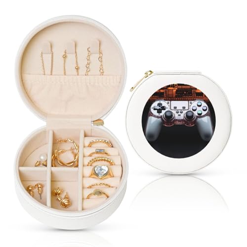 BYPPJGH Kleine Schmuckschatulle aus Leder, Reise-Schmucketui, wasserdicht, rund, Schmuck-Organizer, weiß, für Damen, Ringe, Halsketten, Geschenke von BYPPJGH