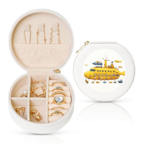 BYPPJGH Kleine Schmuckschatulle aus Leder, Reise-Schmucketui, wasserdicht, rund, Schmuck-Organizer, weiß, für Damen, Ringe, Halsketten, Geschenke von BYPPJGH