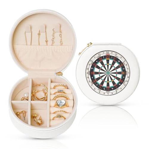 BYPPJGH Kleine Schmuckschatulle aus Leder, Reise-Schmucketui, wasserdicht, rund, Schmuck-Organizer, weiß, für Damen, Ringe, Halsketten, Geschenke von BYPPJGH
