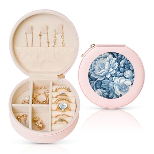 BYPPJGH Kleine Schmuckschatulle aus Leder, Reise-Schmucketui, wasserdicht, rund, für Damen, Ringe, Halsketten, Geschenke von BYPPJGH