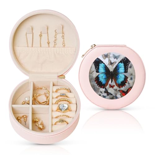 BYPPJGH Kleine Schmuckschatulle aus Leder, Reise-Schmuckkästchen, wasserdicht, rund, Schmuck-Organizer, Rosa, für Damen, Ringe, Halsketten, Geschenke BYPPJGH Kleine Schmuckschatulle aus Leder, Reise-Schmuckkästchen, wasserdicht, rund, Schmuck-Organizer, Rosa, für Damen, Ringe, Halsketten, Geschenke von BYPPJGH