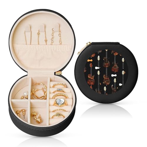 BYPPJGH Kleine Schmuckschatulle aus Leder, Reise-Schmuckkästchen, wasserdicht, rund, Schmuck-Organizer, schwarz, für Damen, Ringe, Halsketten, Geschenke von BYPPJGH