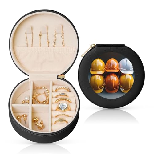 BYPPJGH Kleine Schmuckschatulle aus Leder, Reise-Schmuckkästchen, wasserdicht, rund, Schmuck-Organizer, schwarz, für Damen, Ringe, Halsketten, Geschenke von BYPPJGH
