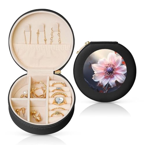 BYPPJGH Kleine Schmuckschatulle aus Leder, Reise-Schmuckkästchen, wasserdicht, rund, Schmuck-Organizer, schwarz, für Damen, Ringe, Halsketten, Geschenke von BYPPJGH