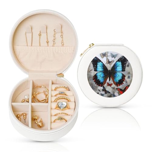 BYPPJGH Kleine Schmuckschatulle aus Leder, Reise-Schmuckkästchen, wasserdicht, rund, Schmuck-Organizer, weiß, für Damen, Ringe, Halsketten, Geschenke von BYPPJGH