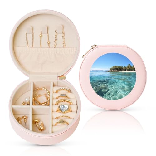 BYPPJGH Kleine Schmuckschatulle aus Leder, Reise-Schmuckkästchen, wasserdicht, rund, für Damen, Ringe, Halsketten, Geschenke von BYPPJGH
