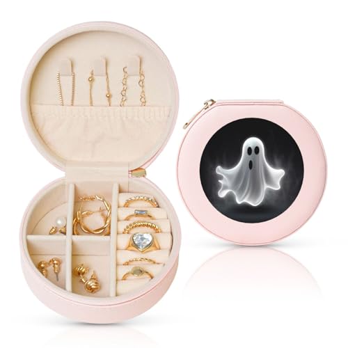 BYPPJGH Kleine Schmuckschatulle aus Leder, für Reisen, wasserdicht, rund, für Damen, Ringe, Halsketten, Geschenke von BYPPJGH