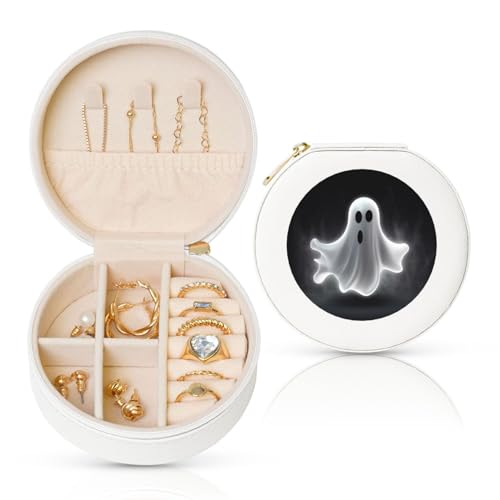 BYPPJGH Kleine Schmuckschatulle aus Leder, für Reisen, wasserdicht, rund, für Damen, Ringe, Halsketten, Geschenke von BYPPJGH